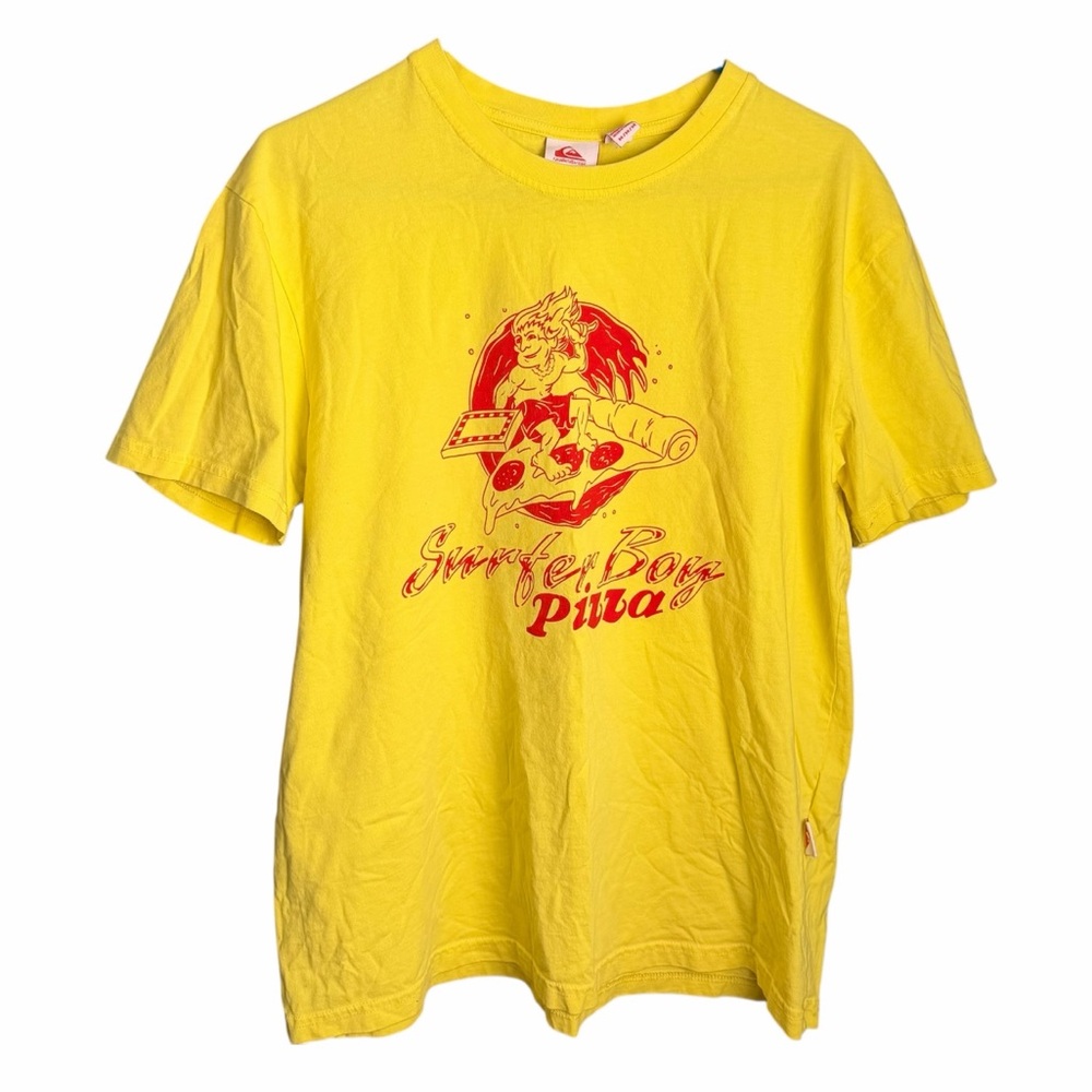 Quiksilver Stranger Things T Shirt Mens Size M Yellow Surfer Boy Pizza TV Show